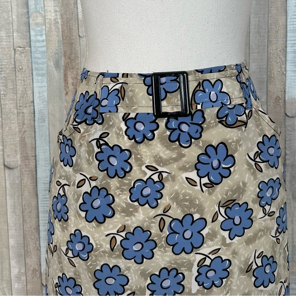 Vintage 2‎ 4 Floral Y2K 90s Groovy Daisy Printed Mini Skirt Blue Belted Retro